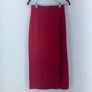 British Khaki Womens 6 Maxi Skirt 90’s Y2K Side Slit Faux Wrap Preppy Red Cotton